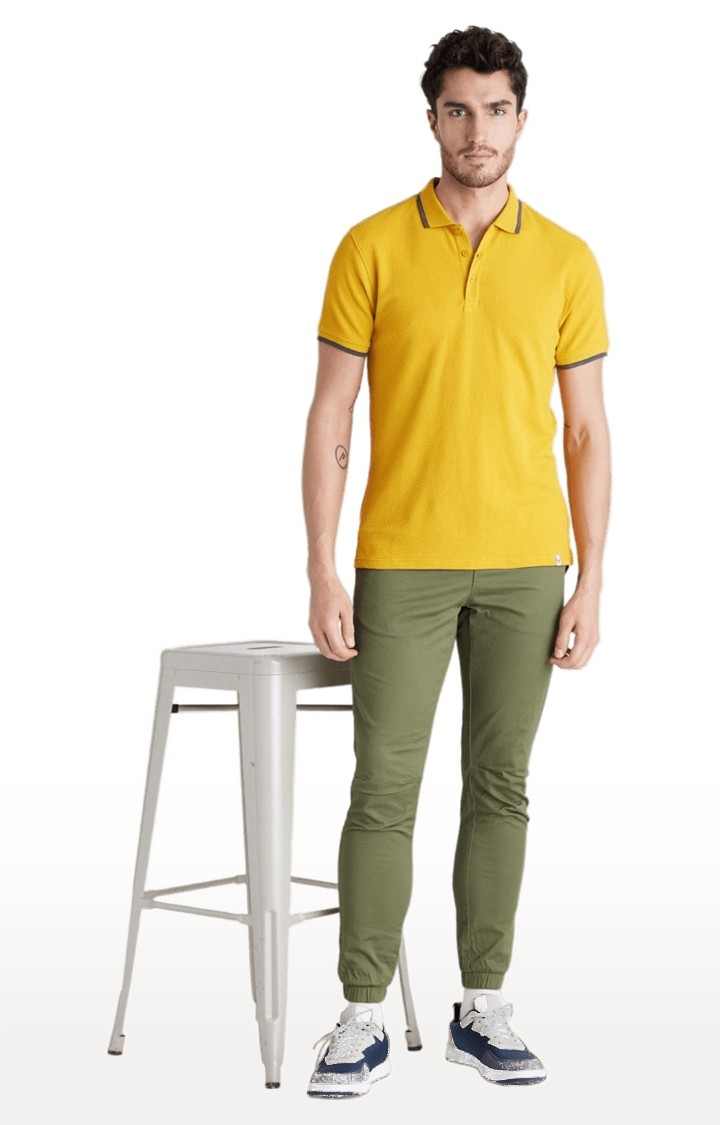 Men's Green Cotton Blend Solid Casual Joggers
