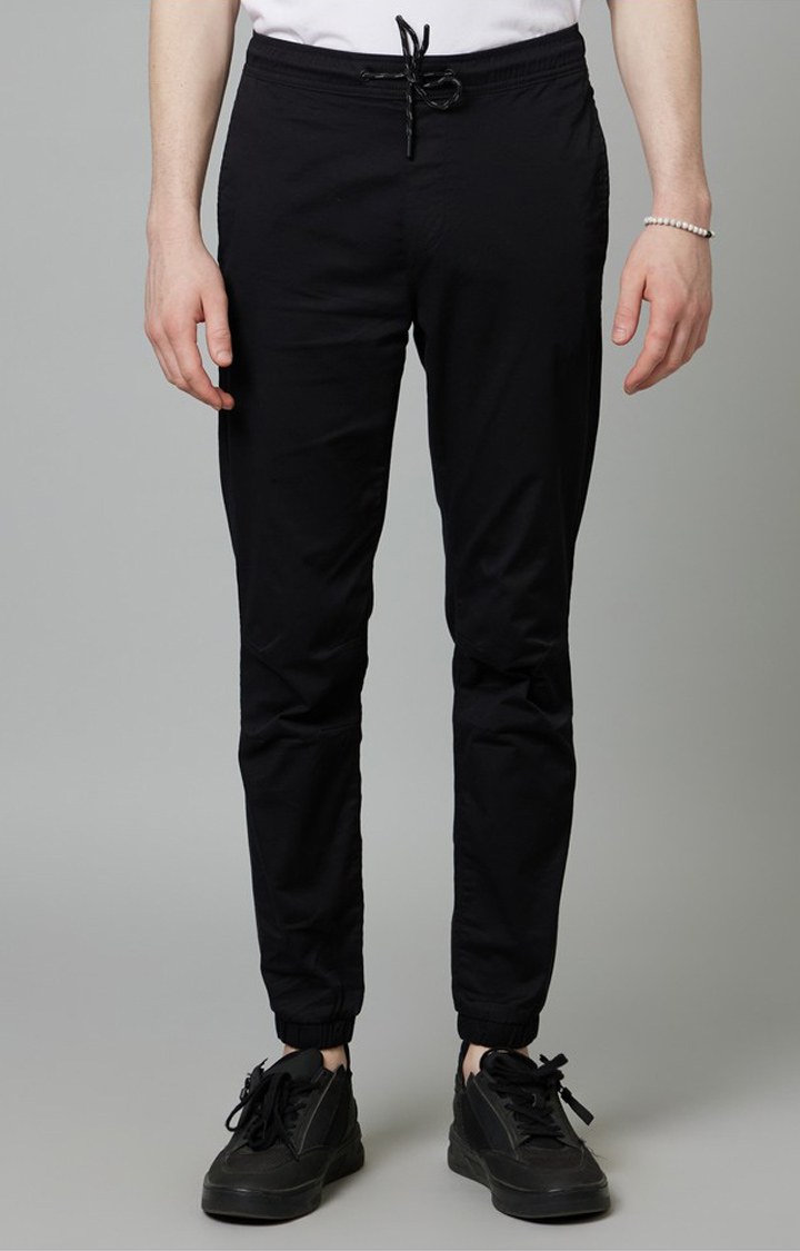 Men's Black Cotton Blend Solid Casual Joggers