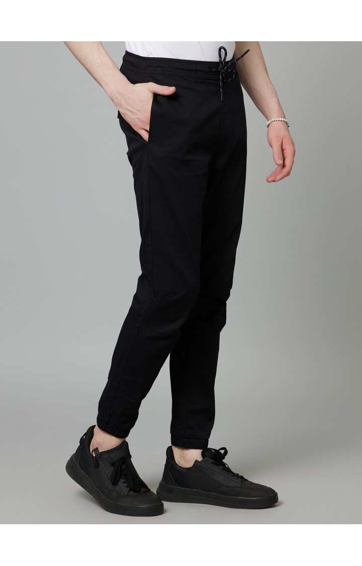 Men's Black Cotton Blend Solid Casual Joggers