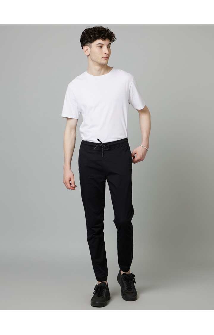 Men's Black Cotton Blend Solid Casual Joggers