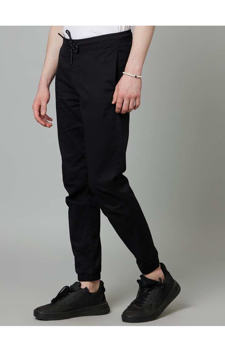 Men's Black Cotton Blend Solid Casual Joggers