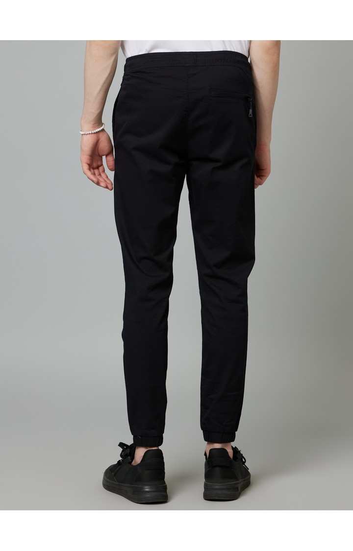 Men's Black Cotton Blend Solid Casual Joggers