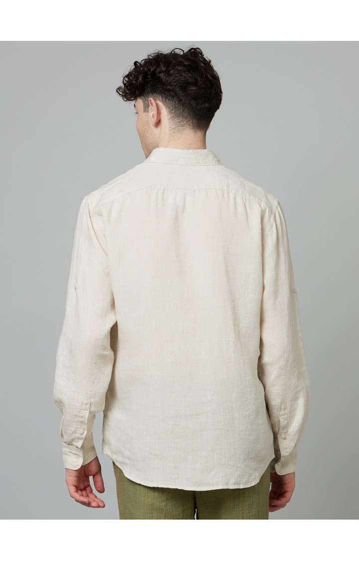 Men's Beige Solid Casual Shirts