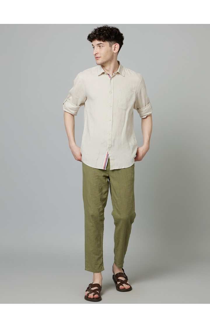 Men's Beige Solid Casual Shirts