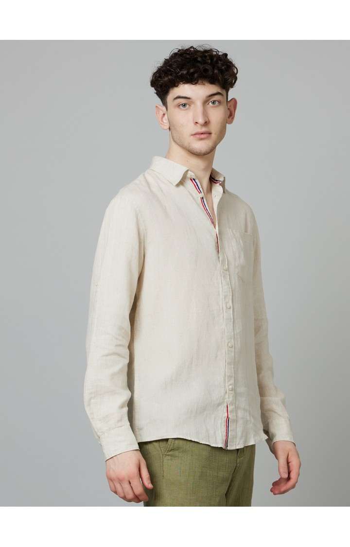 Men's Beige Solid Casual Shirts