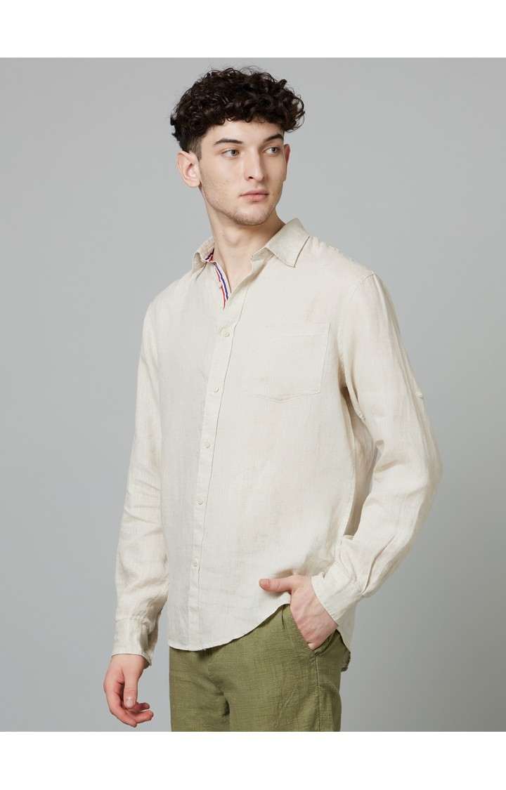 Men's Beige Solid Casual Shirts