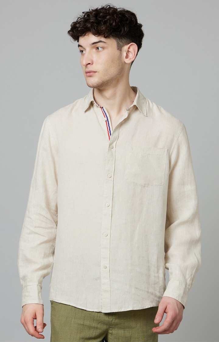 Men's Beige Solid Casual Shirts