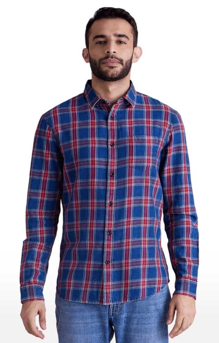 celio | Men's Blue Checked Casual Shirts
