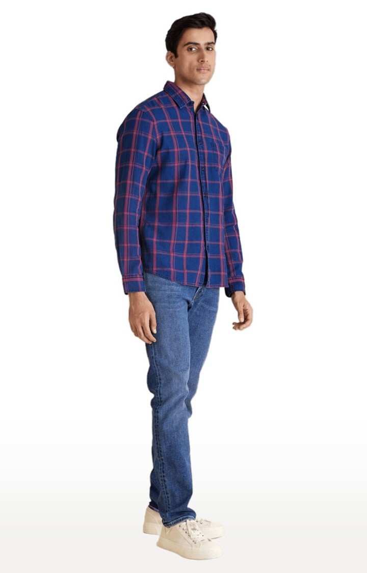 Men's Blue Checked Casual Shirts