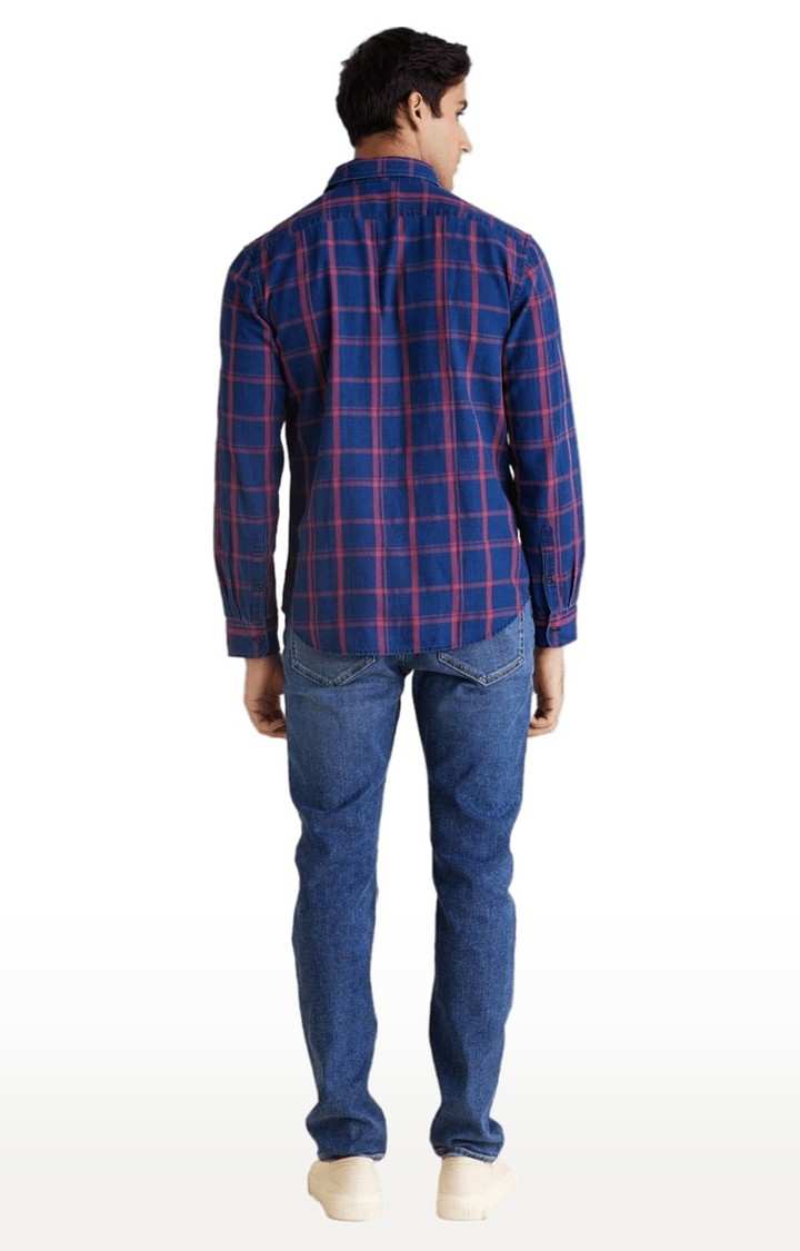 Men's Blue Checked Casual Shirts