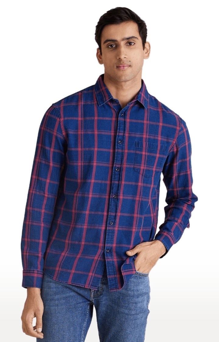 Men's Blue Checked Casual Shirts