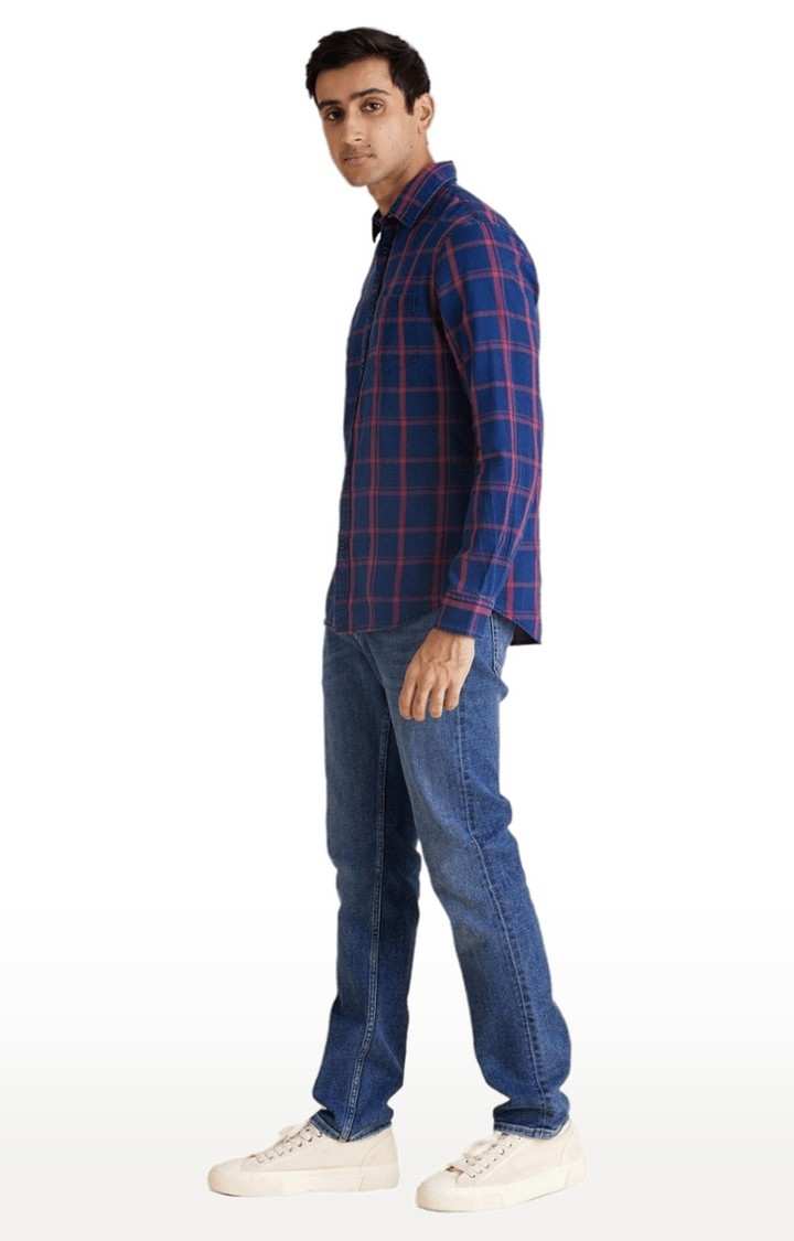 Men's Blue Checked Casual Shirts