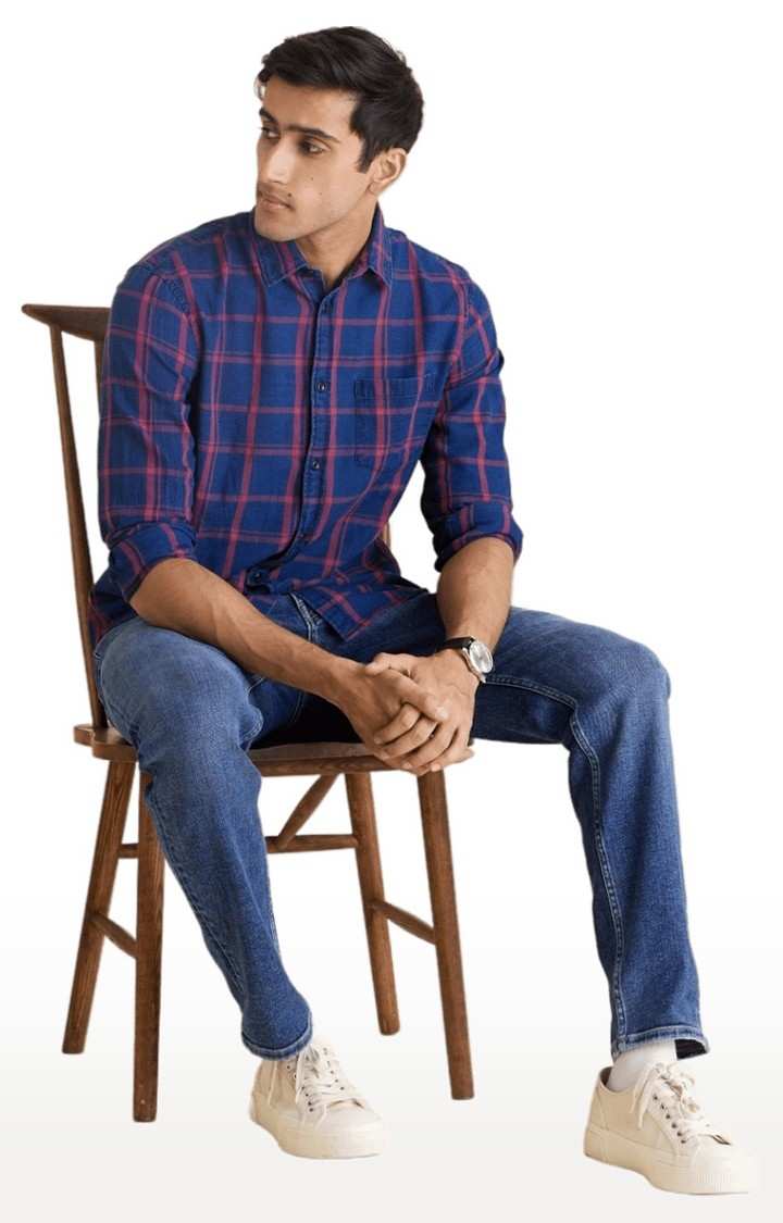 Men's Blue Checked Casual Shirts