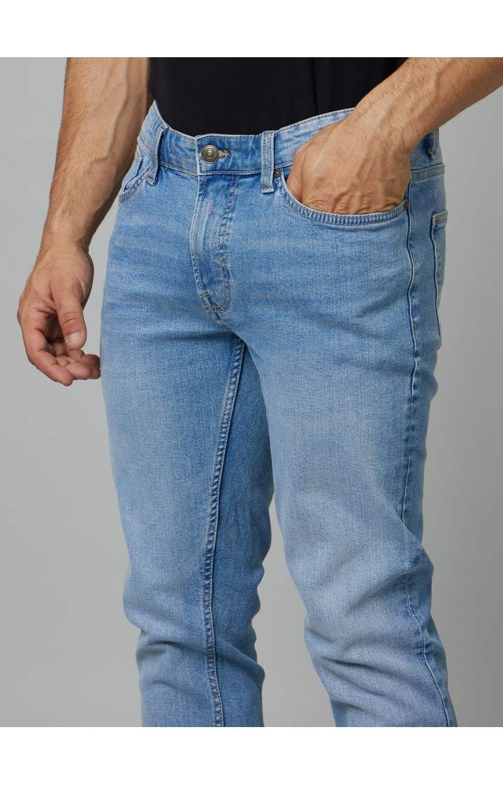 Men's Blue Cotton Solid Tapered Jeans