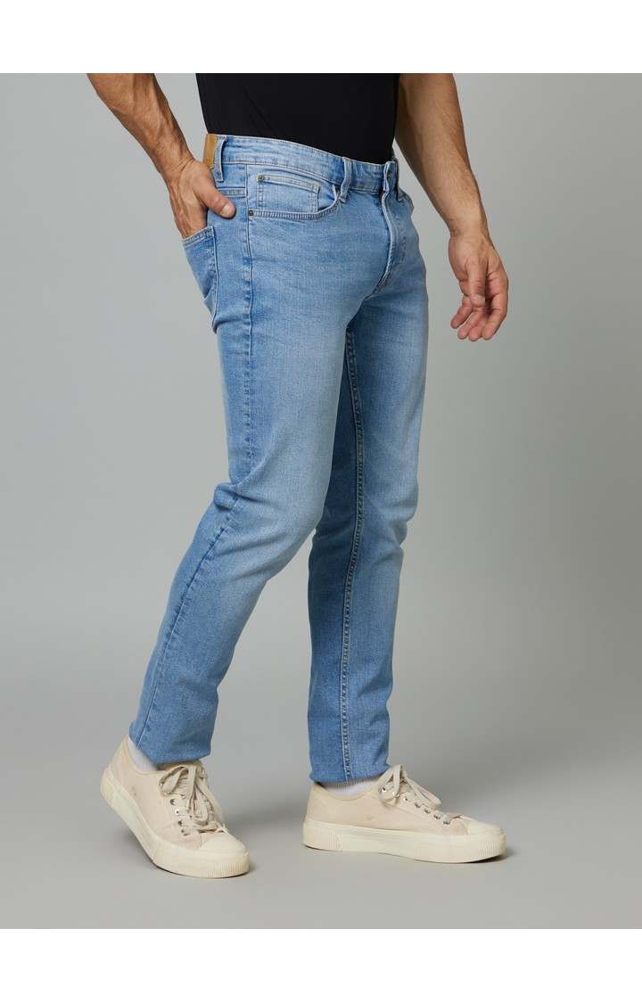 Men's Blue Cotton Solid Tapered Jeans