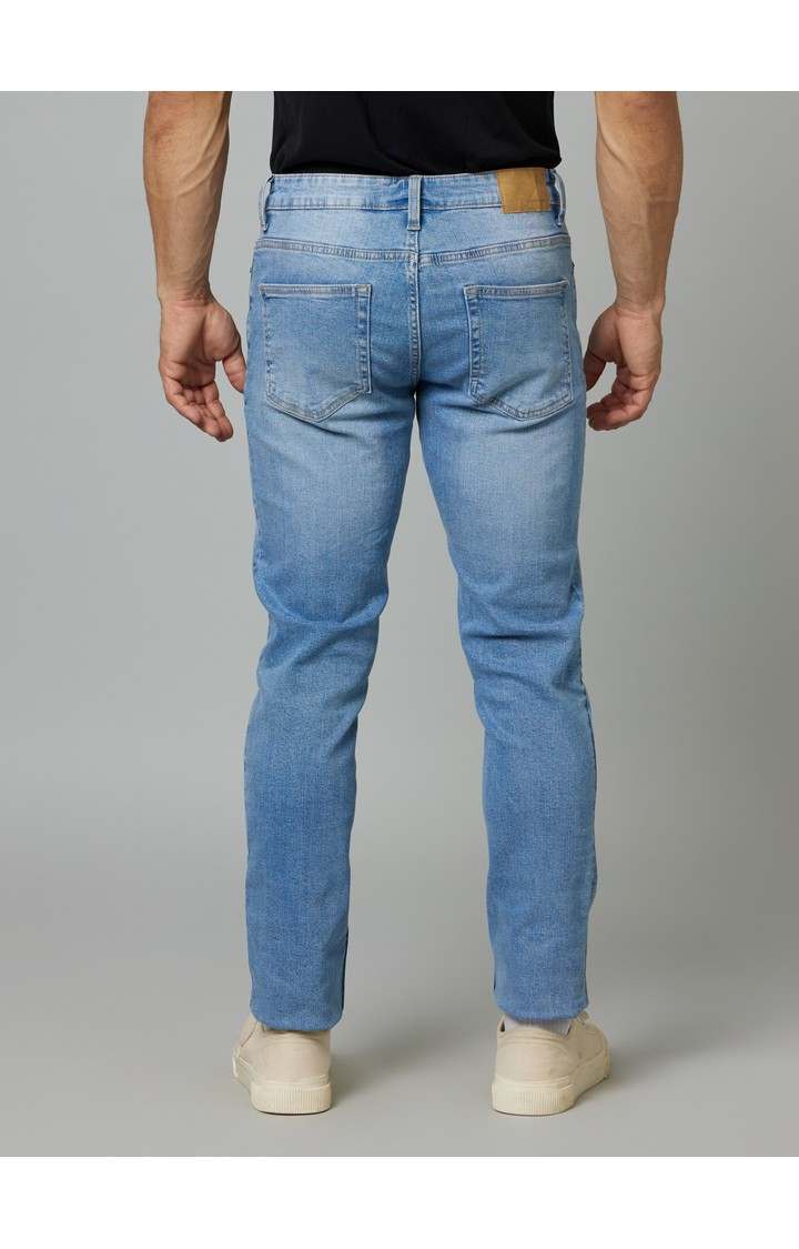 Men's Blue Cotton Solid Tapered Jeans