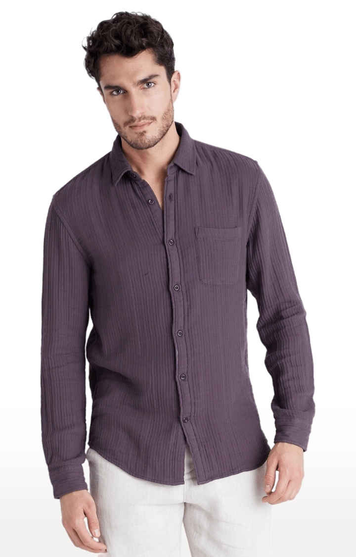 Men's Red Textured Casual Shirts