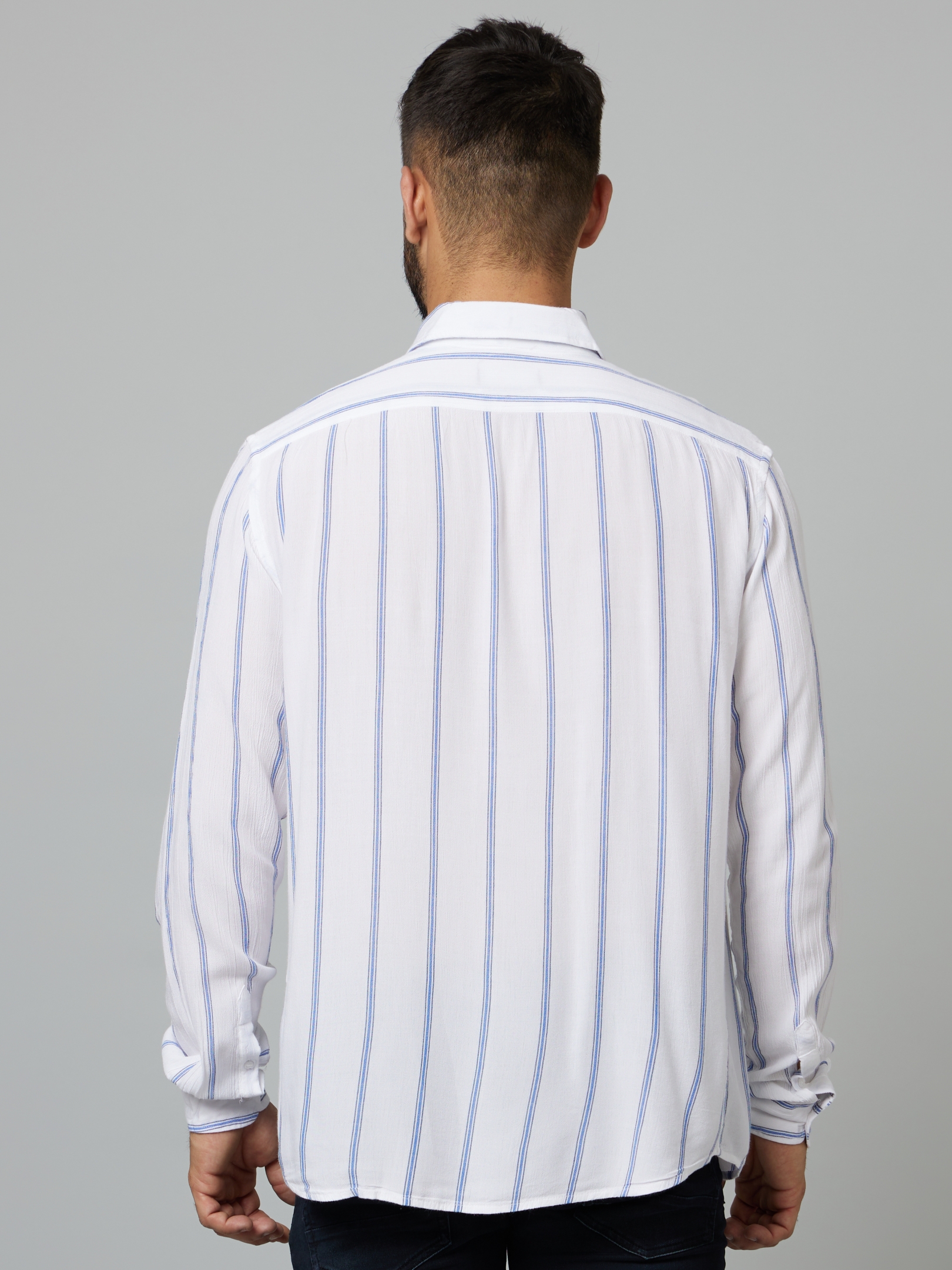 celio | Men's White Striped Casual Shirts 1