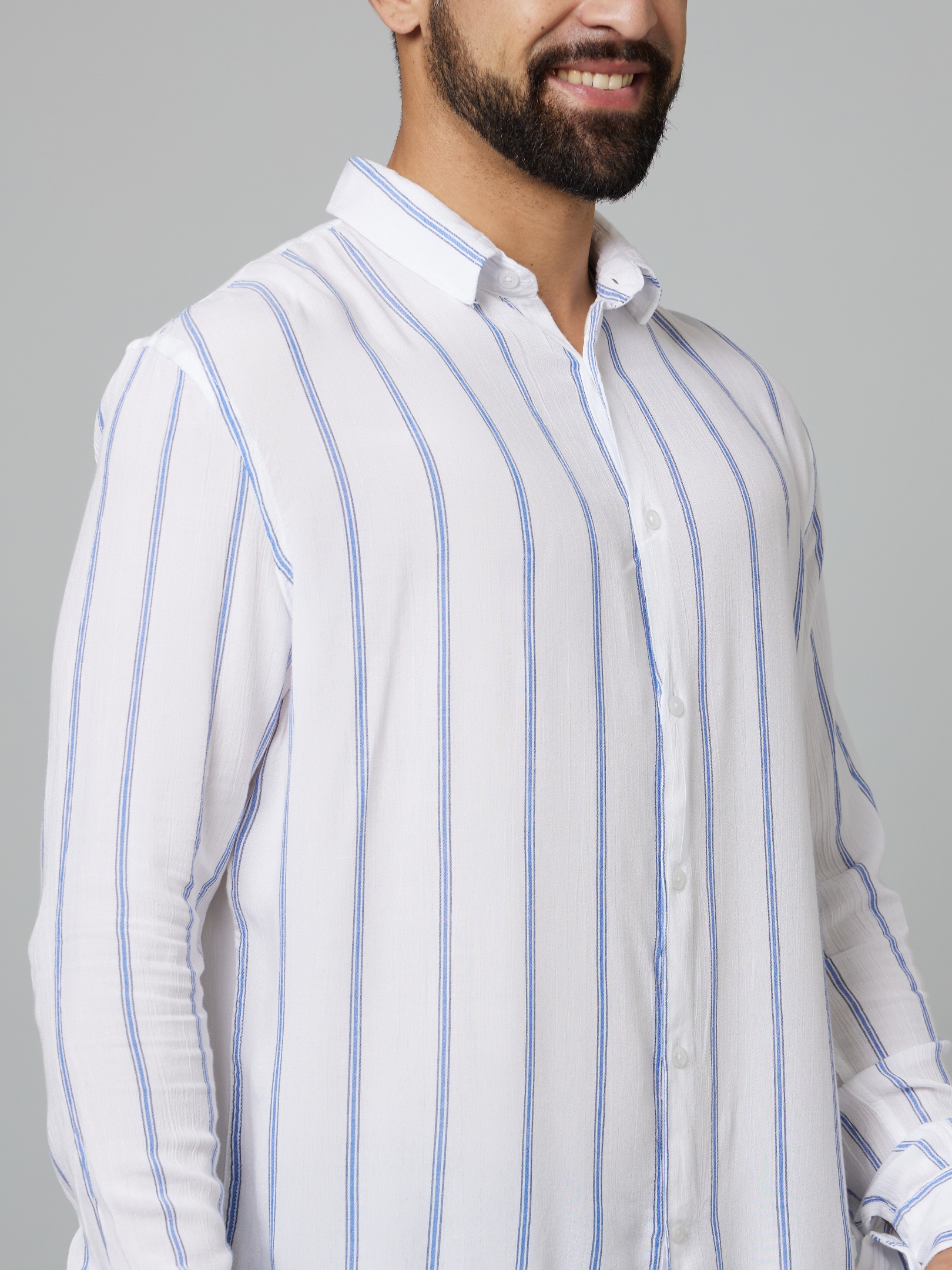celio | Men's White Striped Casual Shirts 3