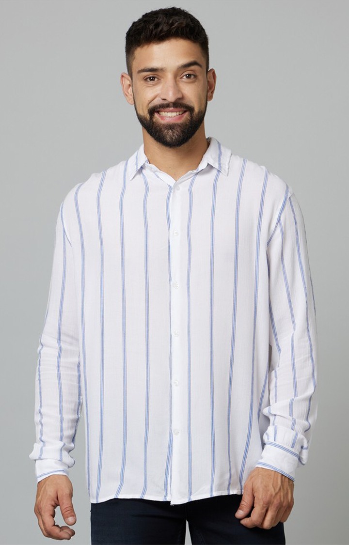 Men's White Striped Casual Shirts