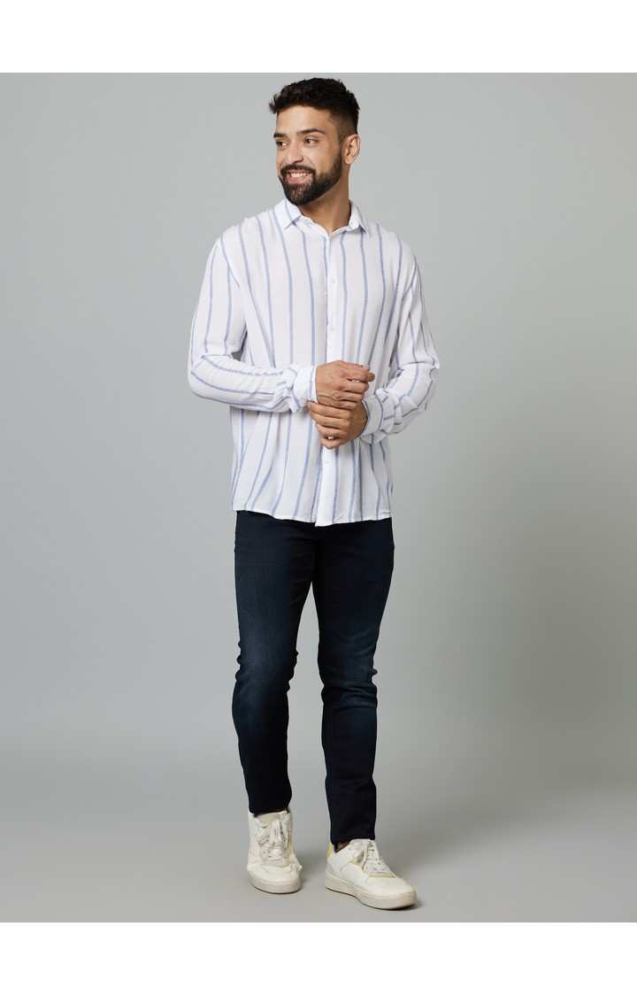 Men's White Striped Casual Shirts