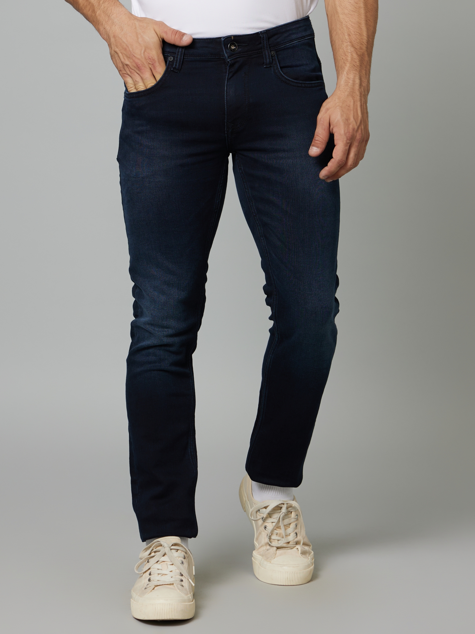 celio | Men's Blue Polycotton Solid Slim Jeans