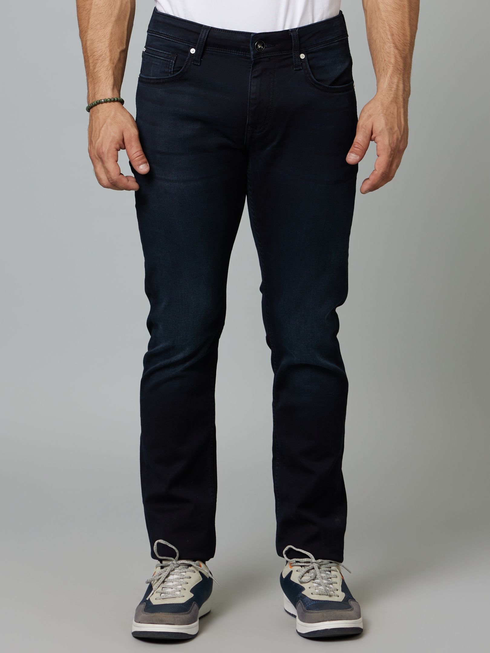 Men's Blue Blended Solid Regular Jeans