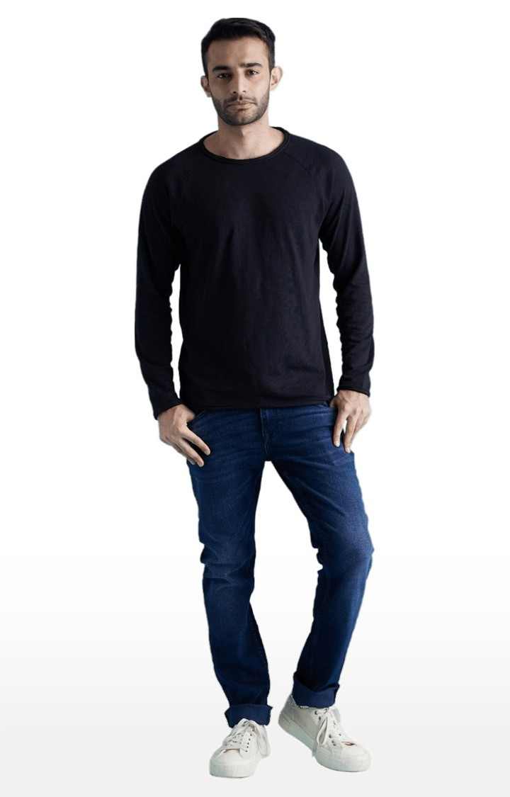 Men's Blue Cotton Blend Solid Regular Jeans