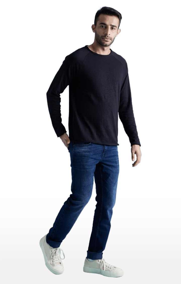 Men's Blue Cotton Blend Solid Regular Jeans