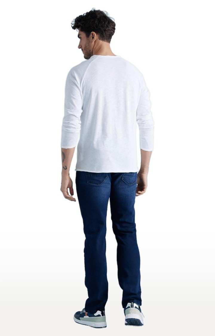 Men's Blue Cotton Blend Solid Regular Jeans