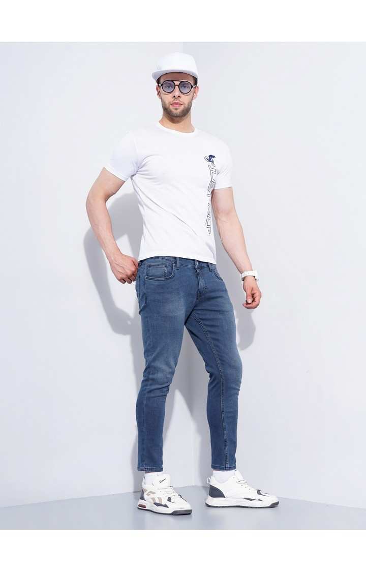 Men's Blue Cotton Blend Solid Regular Jeans