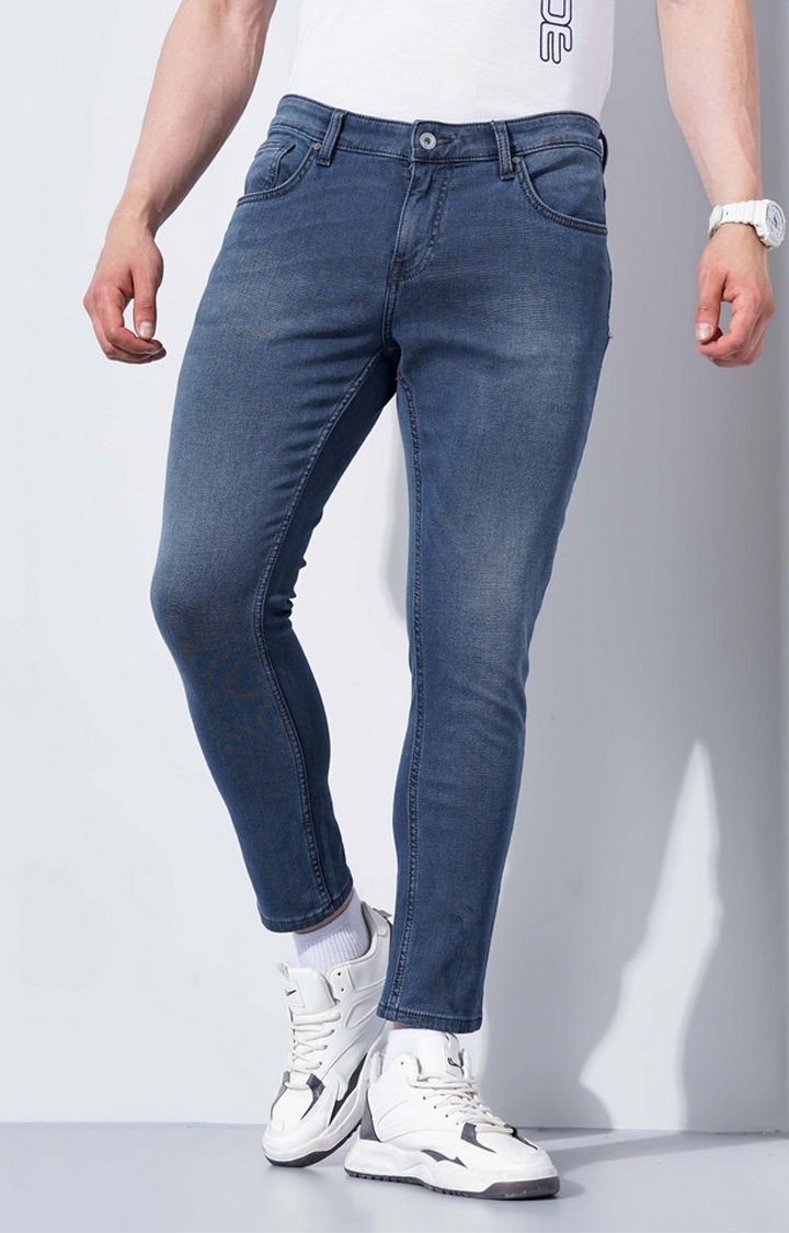 celio | Men's Blue Cotton Blend Solid Regular Jeans