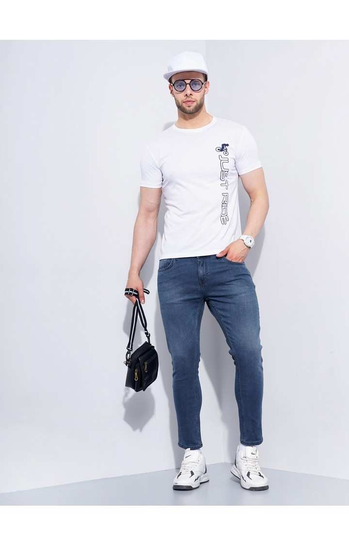 Men's Blue Cotton Blend Solid Regular Jeans