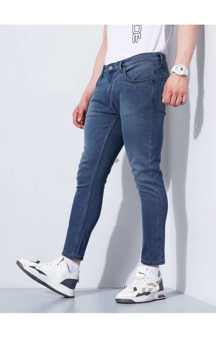 Men's Blue Cotton Blend Solid Regular Jeans
