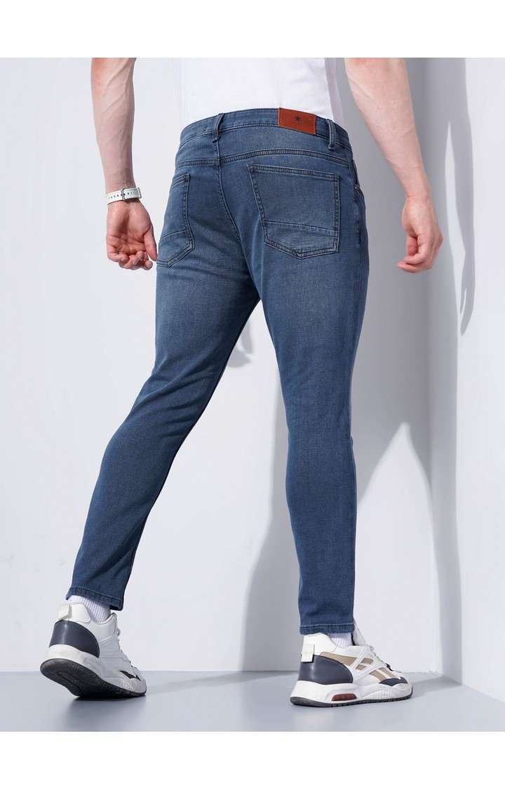 Men's Blue Cotton Blend Solid Regular Jeans