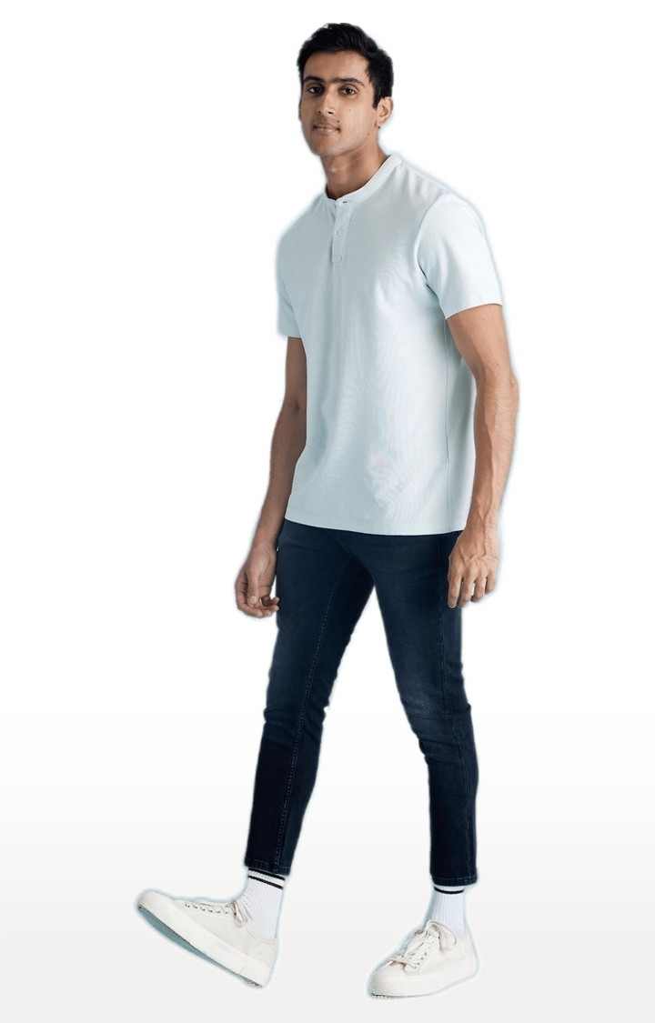 Men's Blue Cotton Blend Solid Slim Jeans