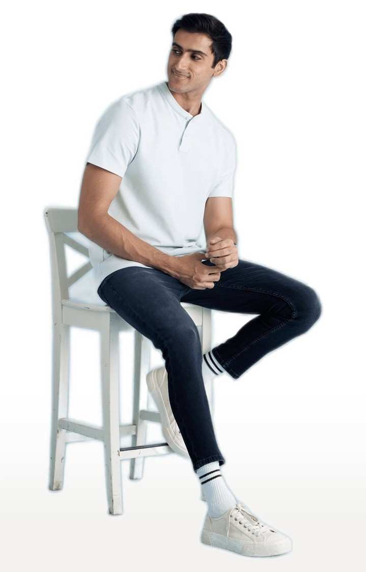 Men's Blue Cotton Blend Solid Slim Jeans