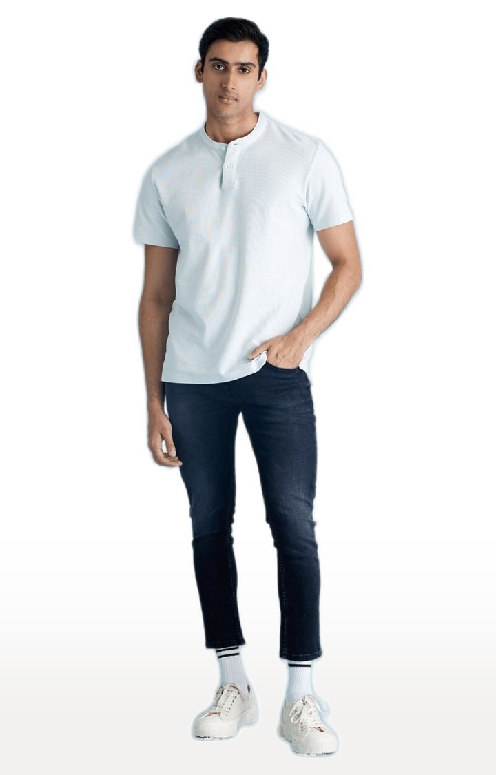 Men's Blue Cotton Blend Solid Slim Jeans