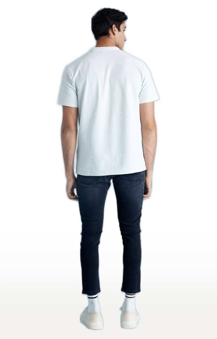 Men's Blue Cotton Blend Solid Slim Jeans