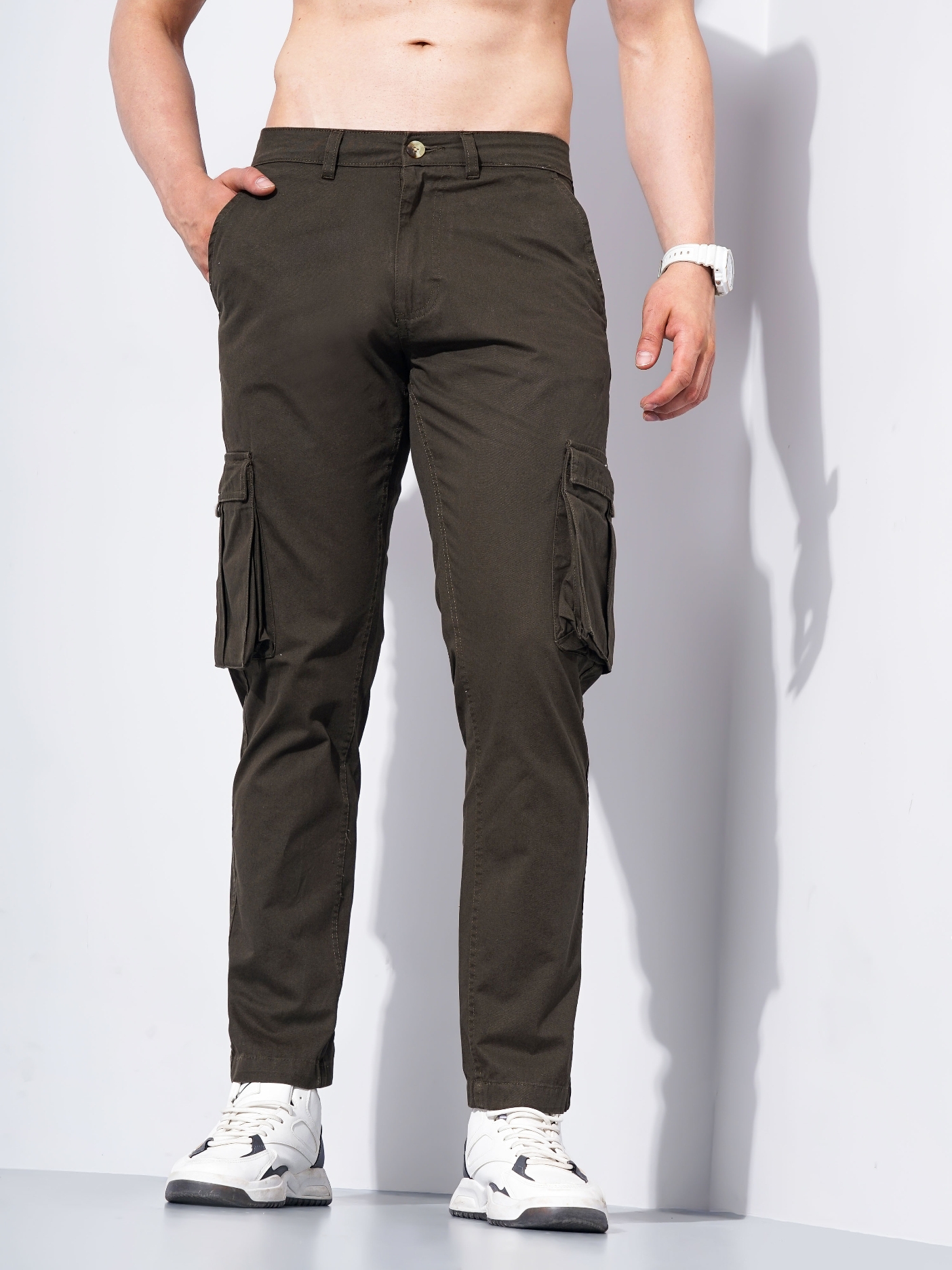 celio | Men's Brown Cotton Blend Handwoven Trousers