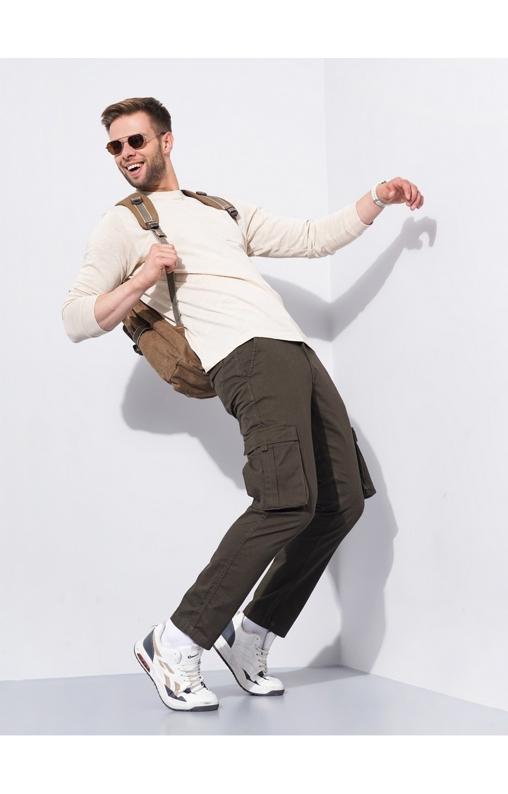 Men's Brown Cotton Blend Handwoven Trousers