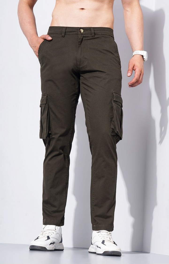 celio | Men's Brown Cotton Blend Handwoven Trousers