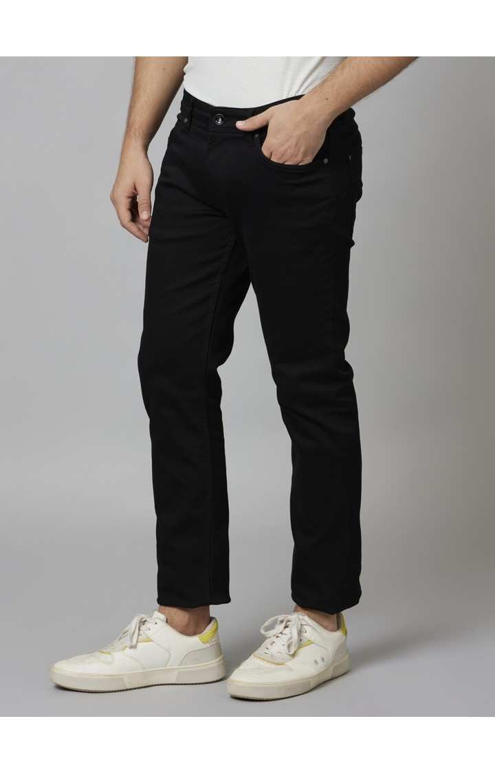 Men's Black Cotton Blend Solid Regular Jeans