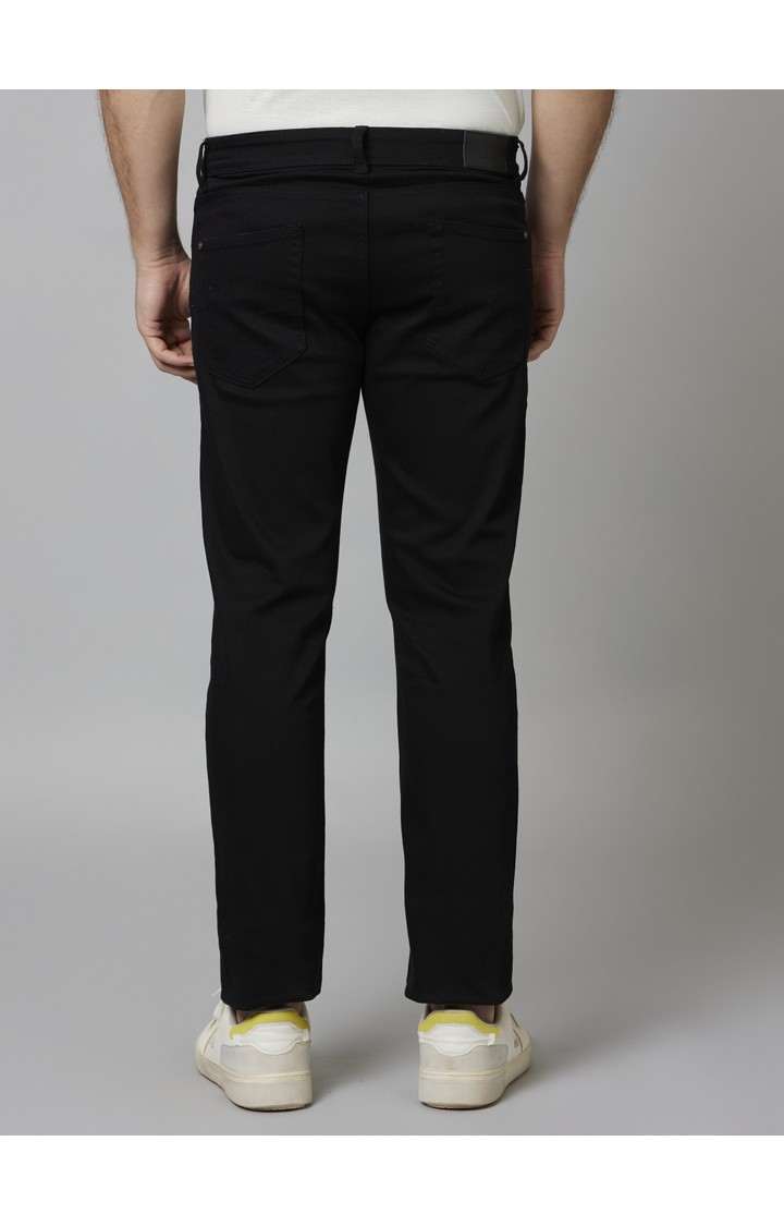 Men's Black Cotton Blend Solid Regular Jeans