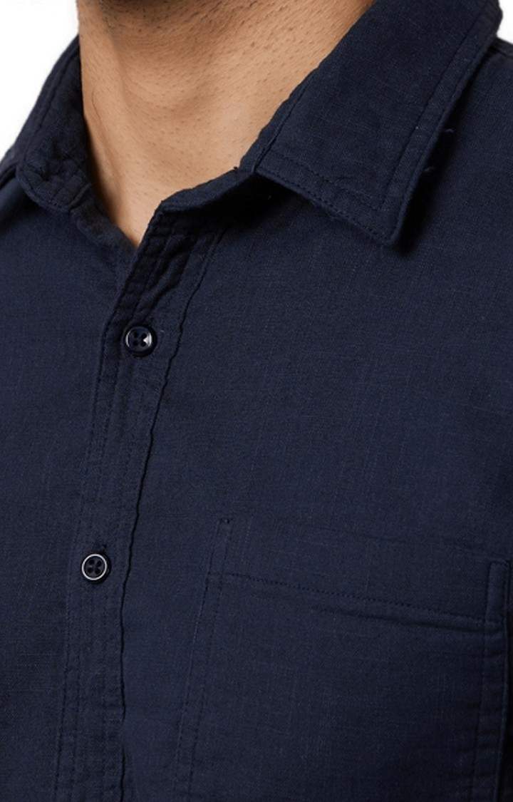 Men's Blue Solid Casual Shirts