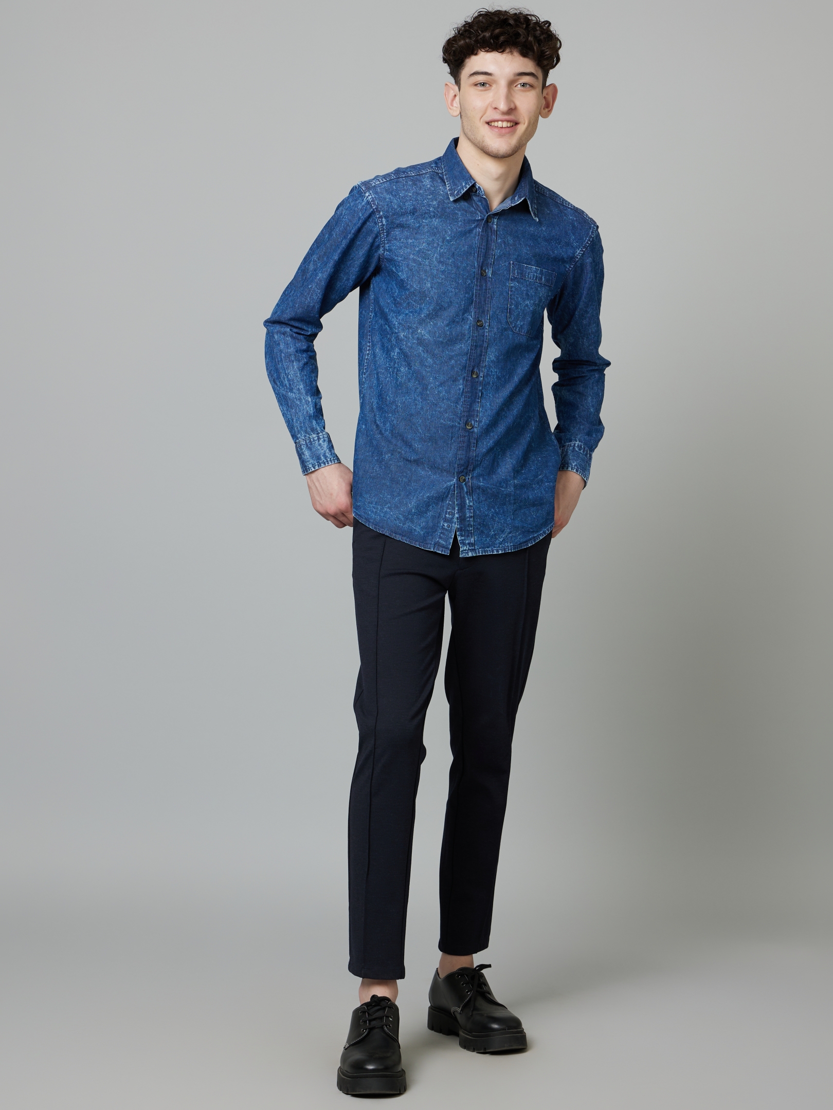 celio | Men's Blue Solid Casual Shirts 4