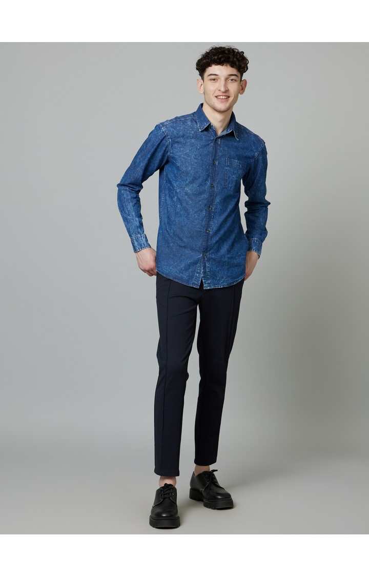 Men's Blue Solid Casual Shirts