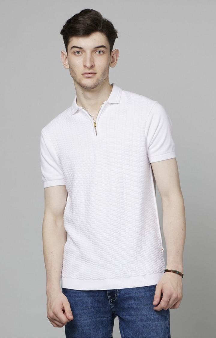 Men's White Solid Polos