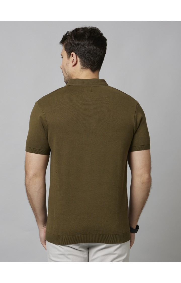 Men's Green Textured Polos