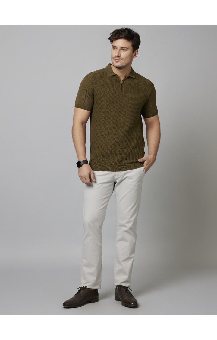 Men's Green Textured Polos